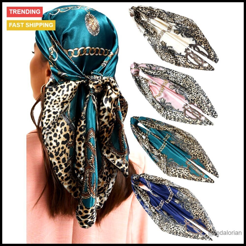 Large Square Satin Scarf Set Versatile Elegant Silk-Like Headwear Boho Chic